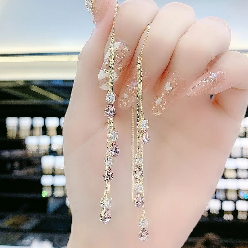 铜合金珐琅耳饰 《83号商品》《沐紫色锆石》泪滴耳线轻奢经典