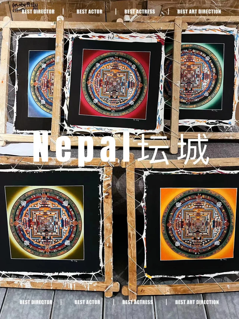 【微微之光专用】 thang-ga 尼泊尔手绘木框坛城 45*45cm