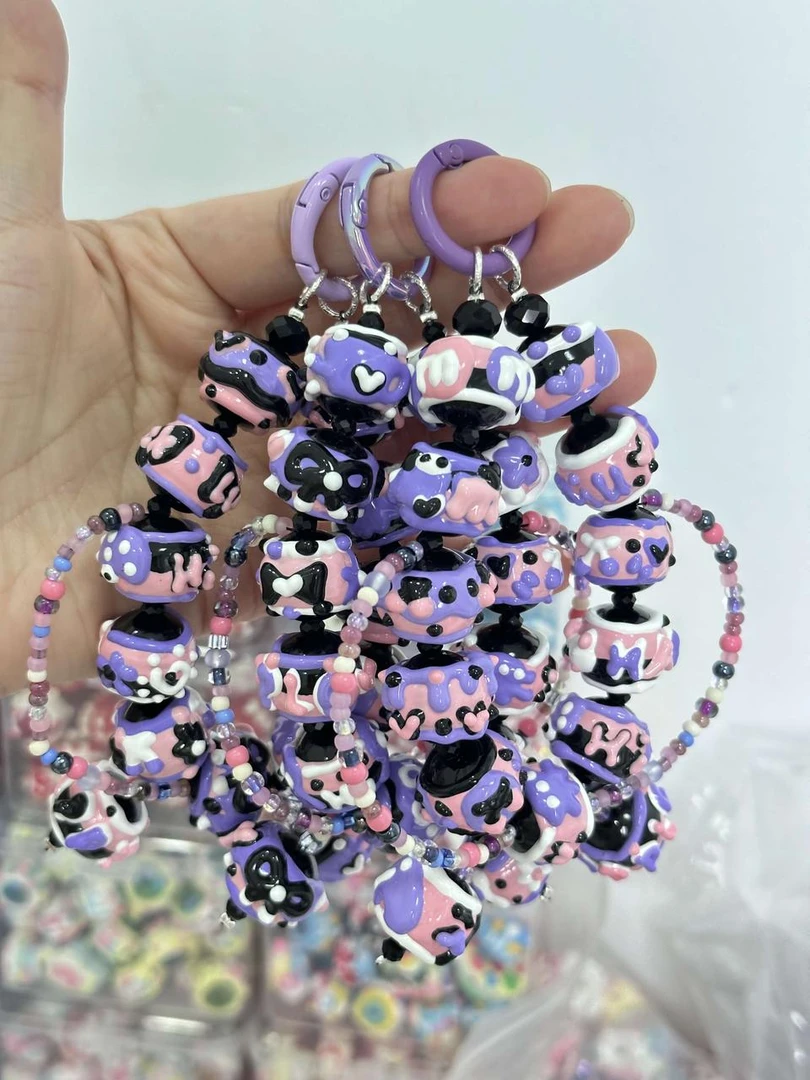 【T区】10颗手绘珠满油手绘DIY串珠手机链车挂男女适用手机链