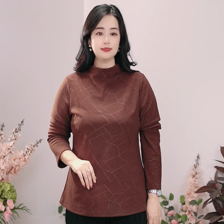 司缪【W5331】轻奢大码女装双面磨毛小衫百搭打底衫半高小圆领上衣