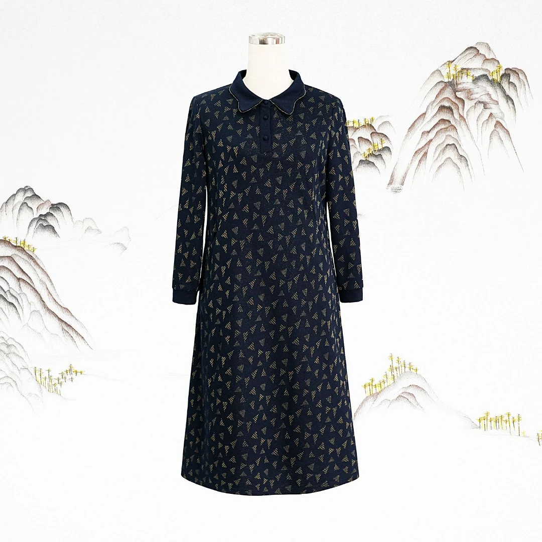 司缪轻奢大码女装原创设计气质时尚优雅修身翻领貂绒连衣裙W2702