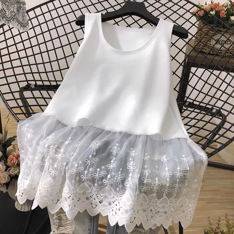 大码纯棉蕾丝遮臀内搭打底背心连衣裙休闲百搭叠穿中长吊带裙