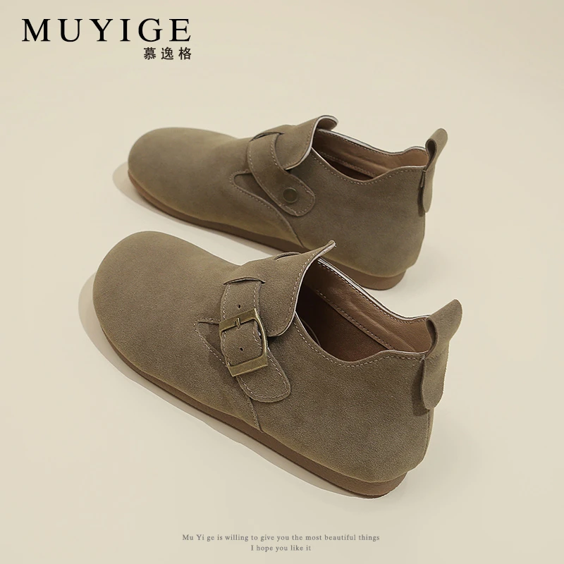 博肯短靴女平底单靴子2025年春秋新款短筒马丁靴小裸靴复古勃肯鞋