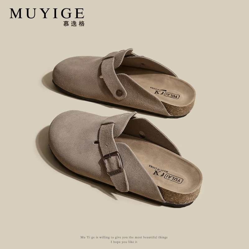 厚底勃肯包头半拖鞋女夏外穿2025春秋季新款平底钓鱼博肯孕妇凉拖