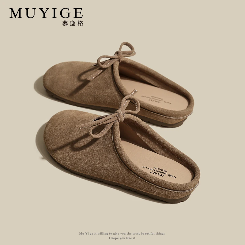 勃肯包头半拖鞋女外穿平底半拖2025春秋新款孕妇防滑丑萌博肯单鞋