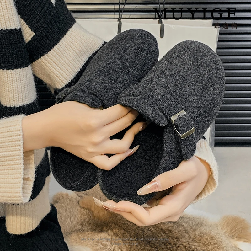 百搭平底包头拖保暖韩版时尚秋冬季复古勃肯毛毛半拖鞋厚底女外穿