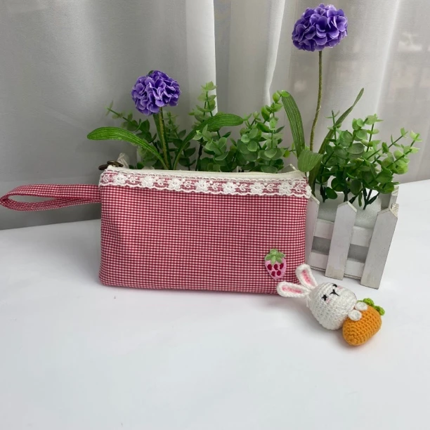 安妮紫手工布艺2024年新款双层拉链布艺手包包手提收纳