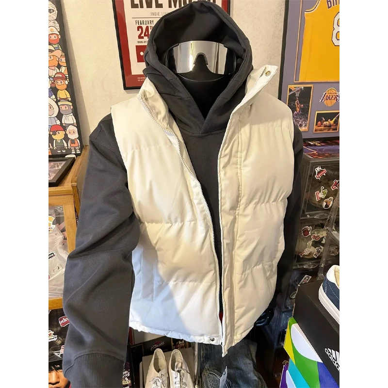 纯色叠穿坎肩马甲男春季加厚保暖背心外套高级感美式立领无袖棉服