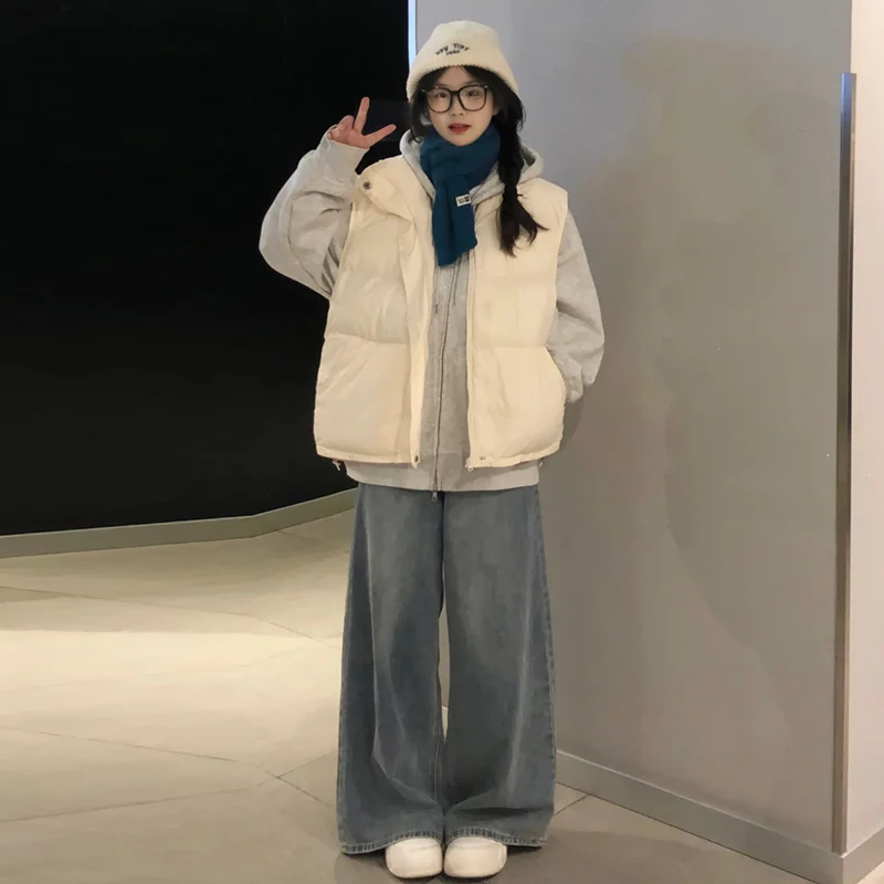 美式简约个性纯色立领棉马甲外套男女生春秋款宽松轻薄款夹棉坎肩