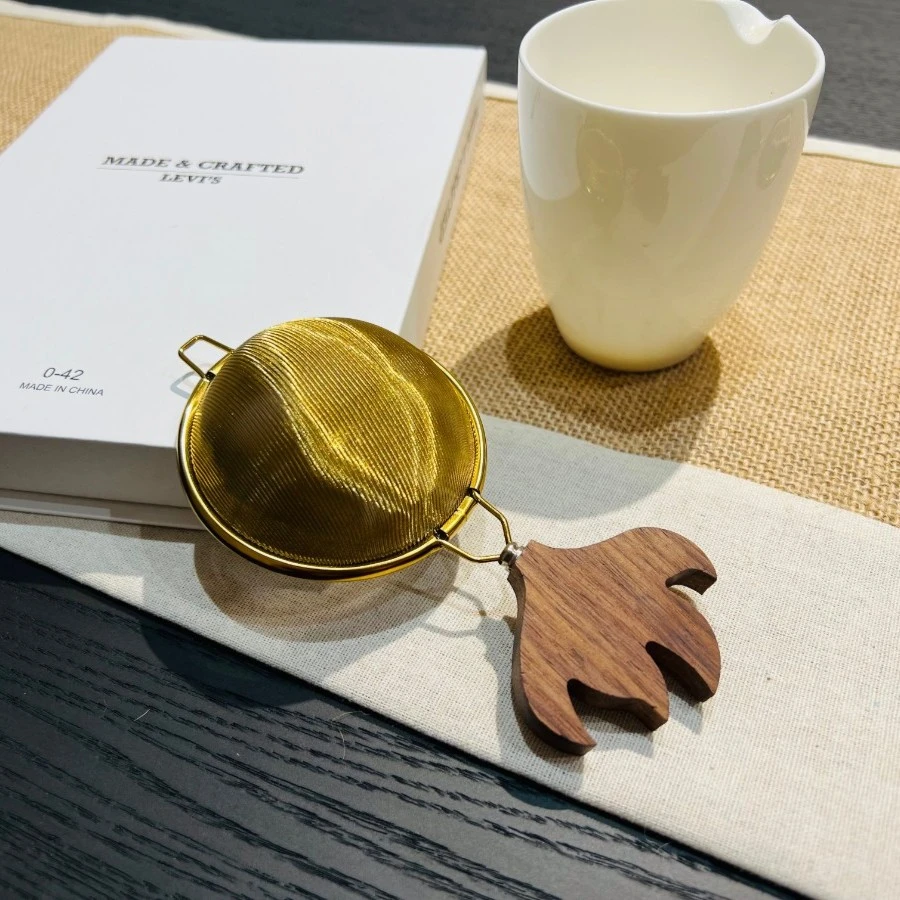 金鱼茶道茶漏防烫纯手工木把北美黑胡桃手柄不锈钢滤网