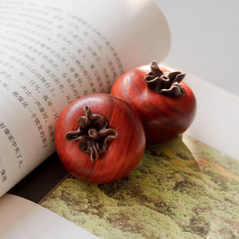 柿柿如意摆件一个装茶宠盘玩手把件花梨木黑檀实木BJ-23