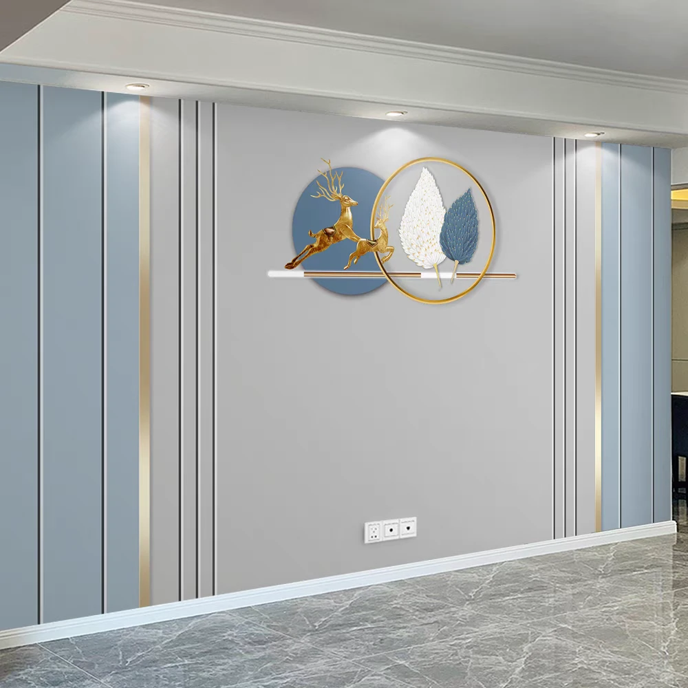 2022新款电视机背景墙贴现代简约高档大气麋鹿装饰客厅卧室无缝墙