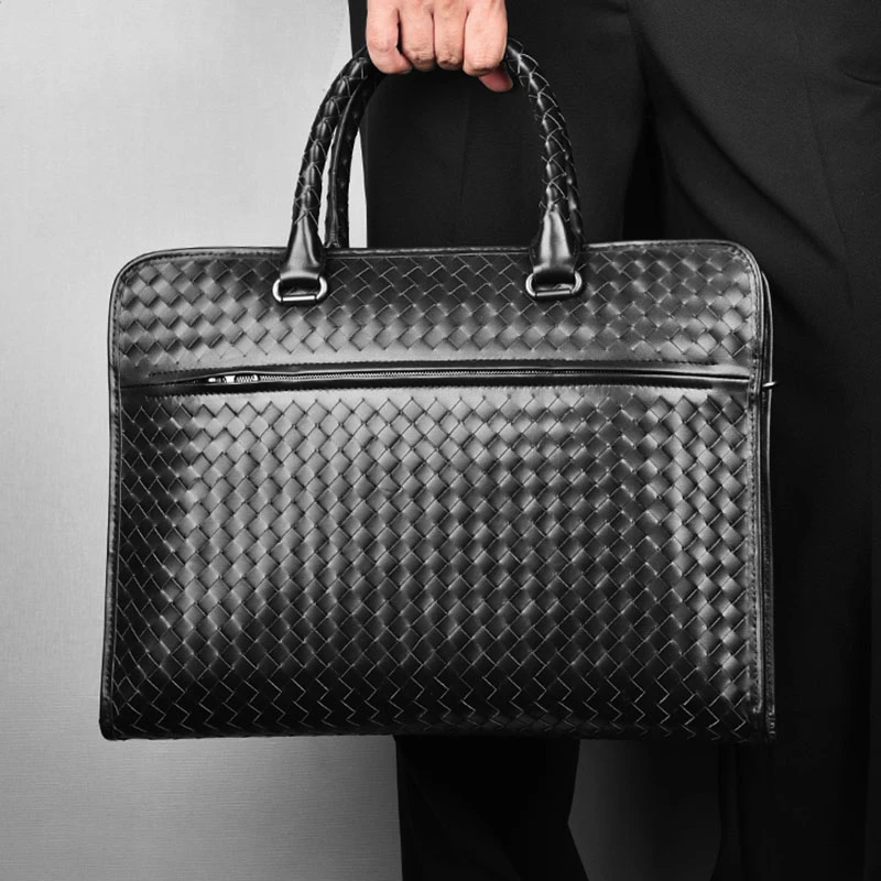 手提包男士专用公文包真皮编织男包设计师2024新款上班通勤商务