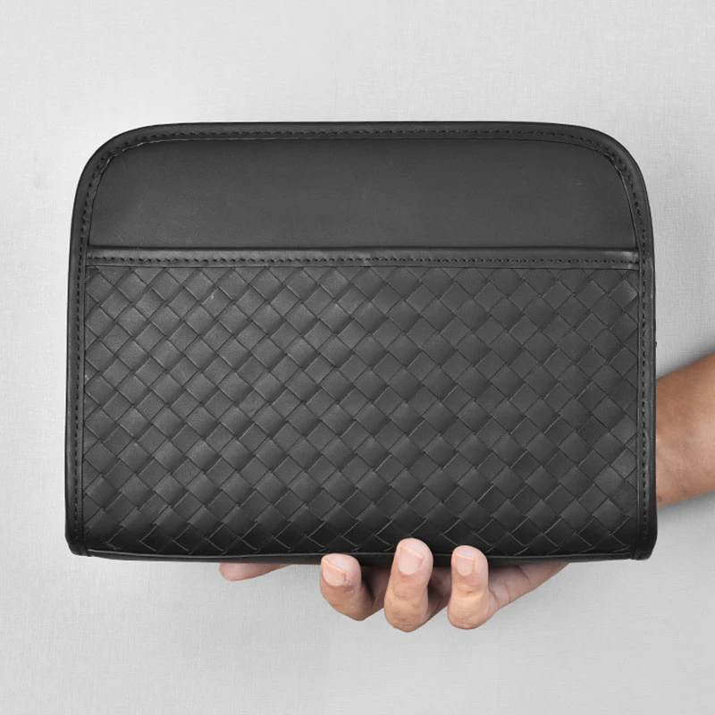 真皮编织手拿包男士真皮手包男款大容量商务休闲手腕高端轻奢欧美