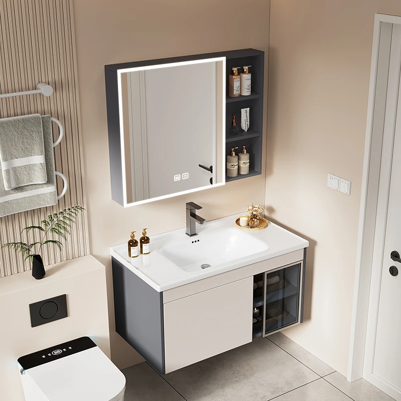 简约玻璃门卫生间陶瓷一体盆防水卫浴柜洗手台盆柜组合洗脸浴室柜