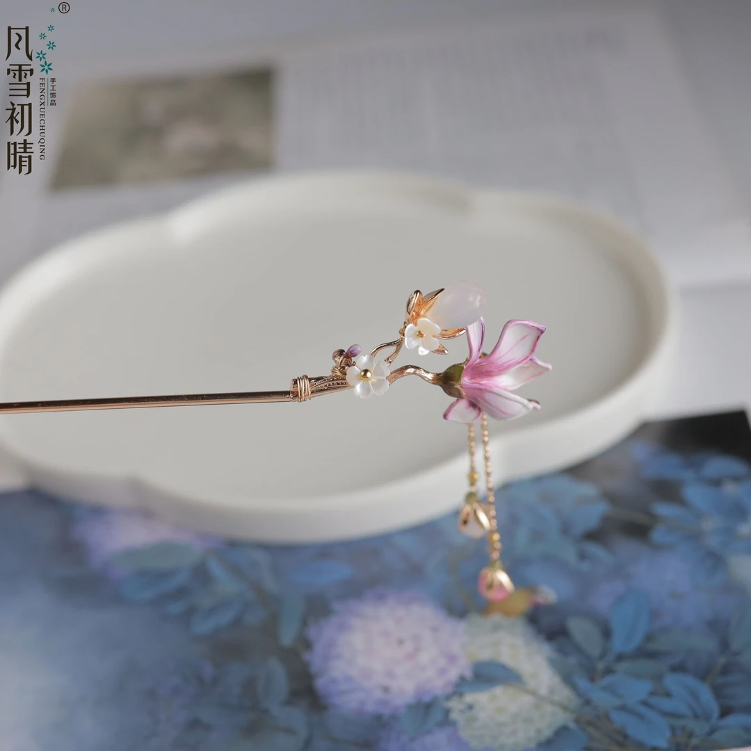 风雪初晴玉兰枝发簪古风发簪手工超仙少女复古发簪子清新仙气