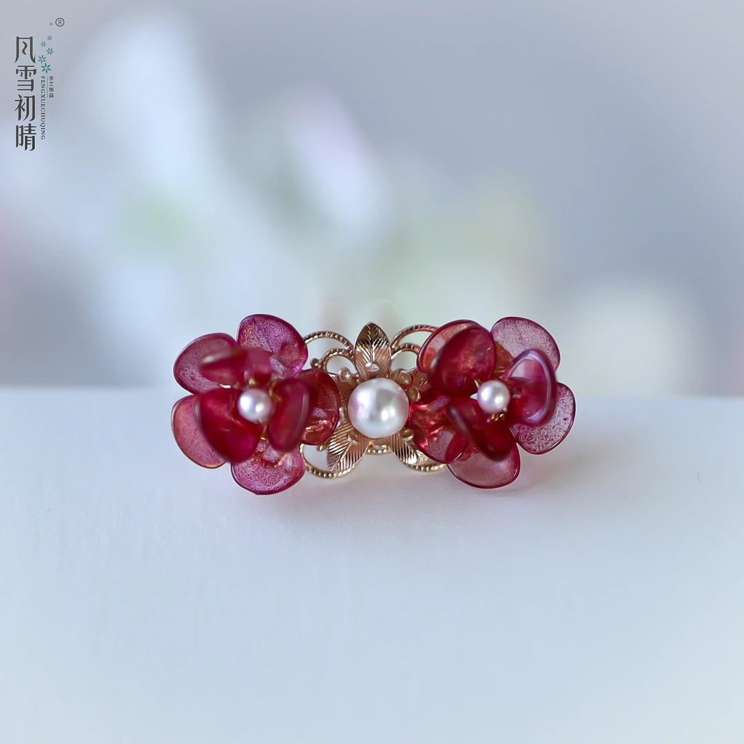 风雪初晴棠珍金色流苏幸居朵簪发冠手工气质汉服发饰孤