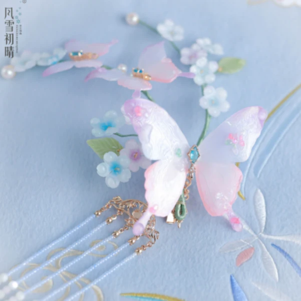 风雪初晴蝶灵玥后压热缩手工发簪少女复古日常日常超仙