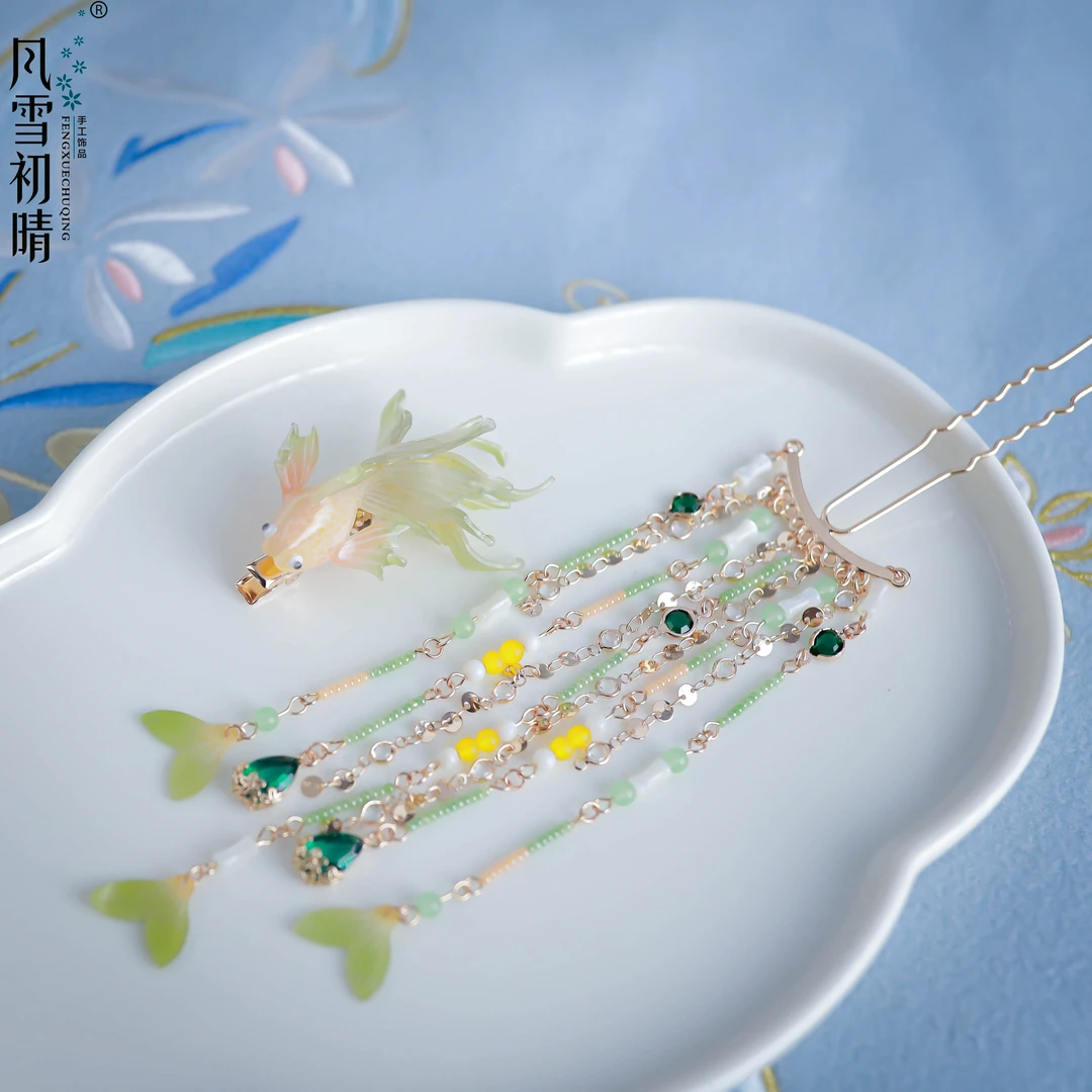 风雪初晴好运来发夹流苏发钗对夹头饰手工复古古风日常超仙小清新