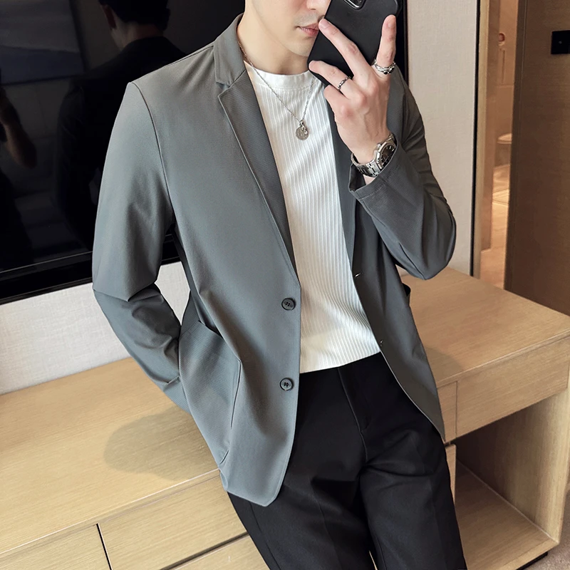 高级感无痕西装男弹力单西夏季外套冰丝华夫格轻薄透气防晒西服潮