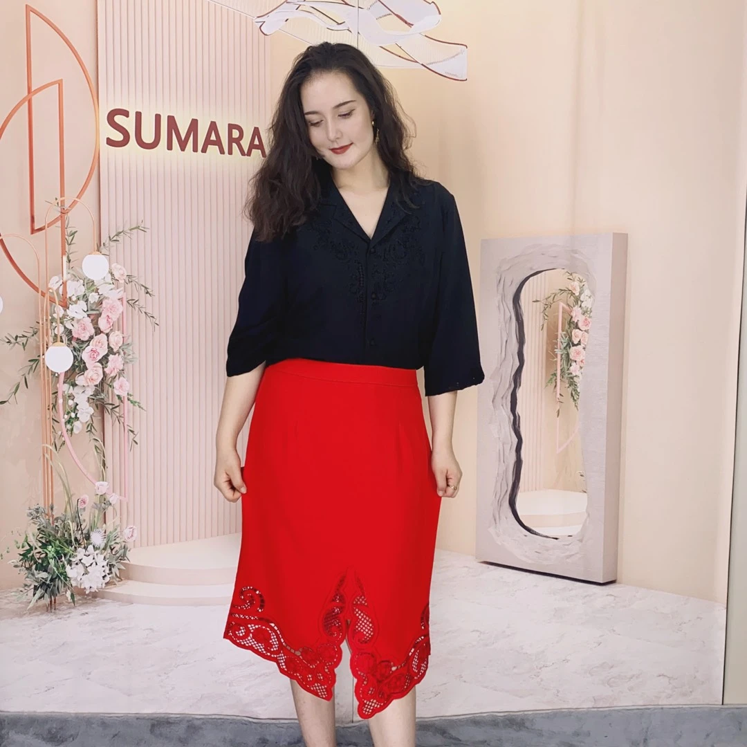 sumara女装春夏优雅显瘦时尚高腰半身裙