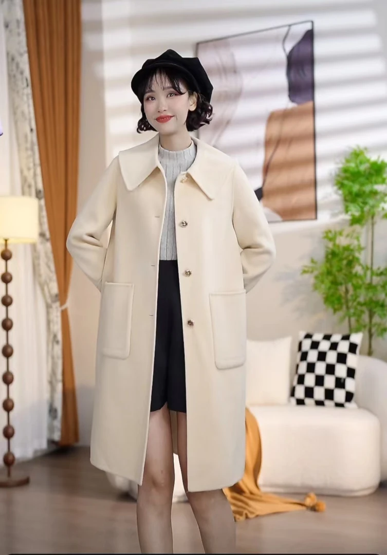 M619秋冬时尚气质翻领单排扣双面呢大衣Z