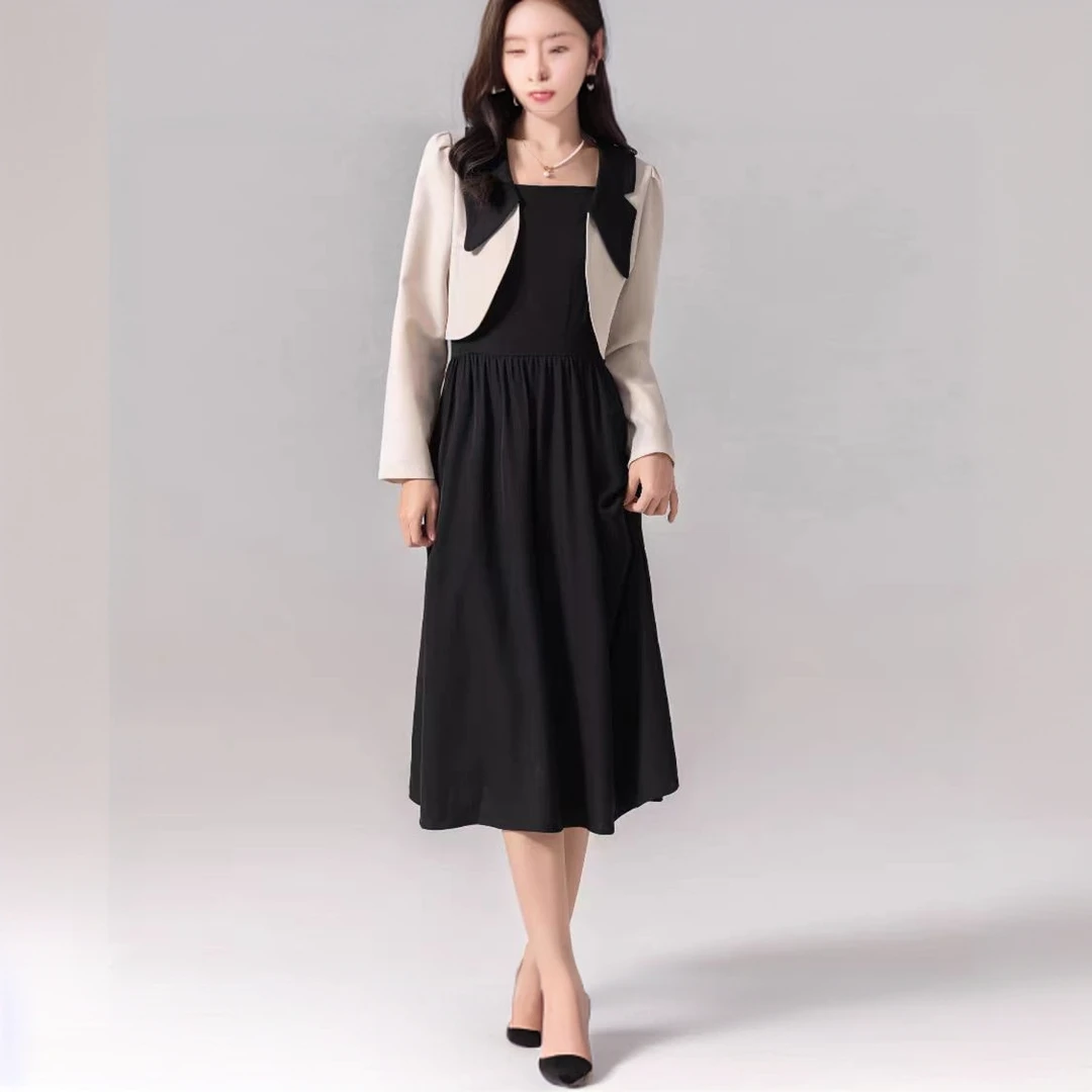 T212【断码清仓】春秋气质法式时尚显瘦吊带两件套裙DM7