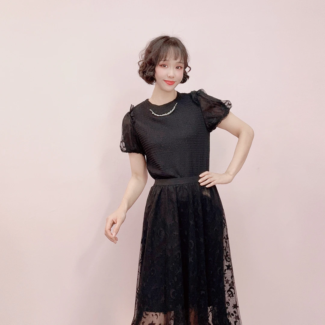 T967夏季时尚气质圆领黑色显瘦纱裙两件套套裙DM4