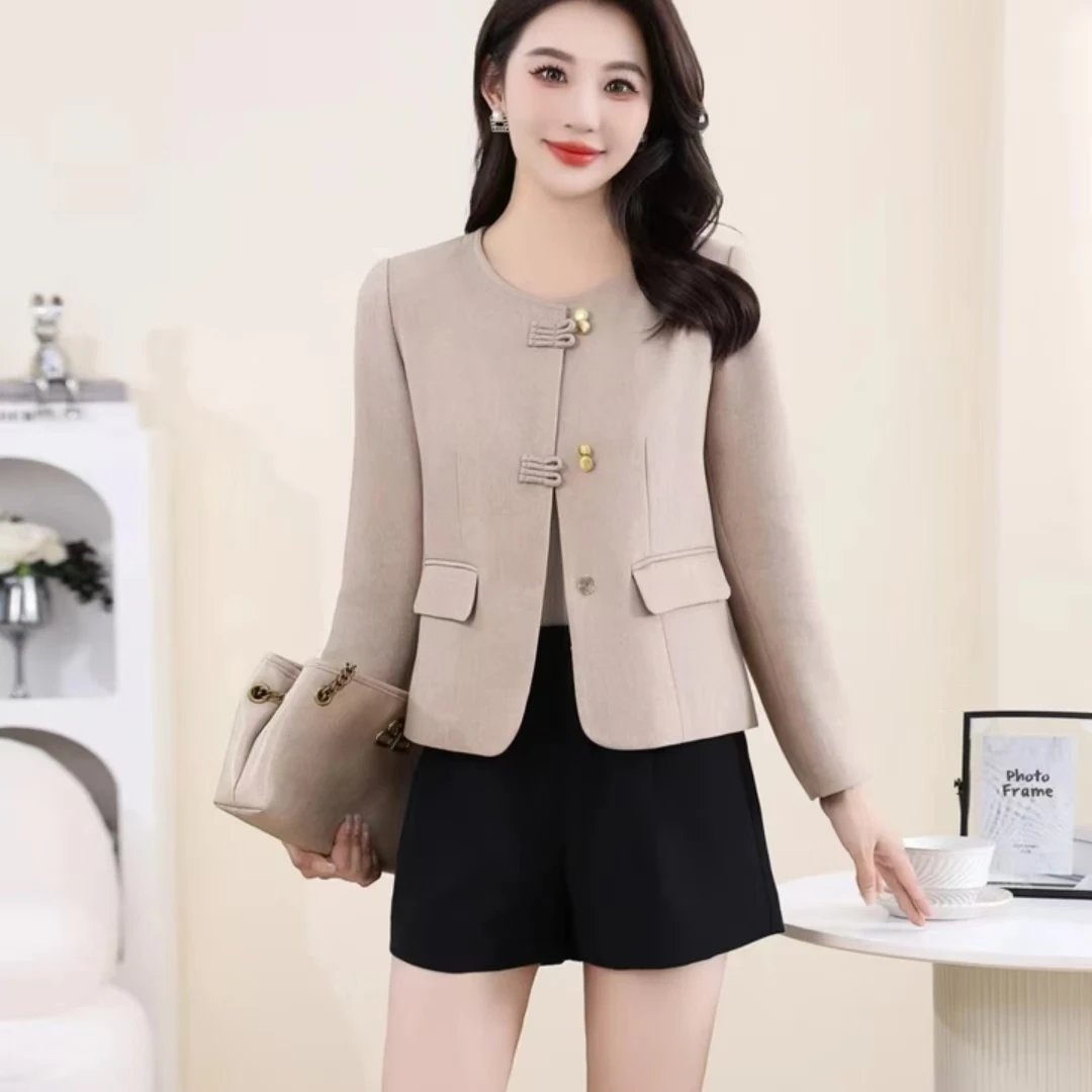 W380春秋时尚气质圆领小香风轻奢潮流西装外套DM9