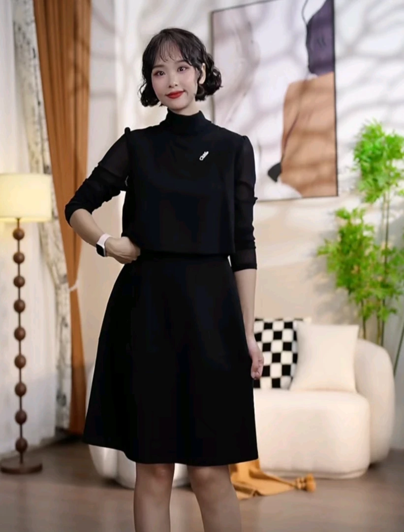 L779秋季时尚休闲气质显瘦假两件女装连衣裙DM3