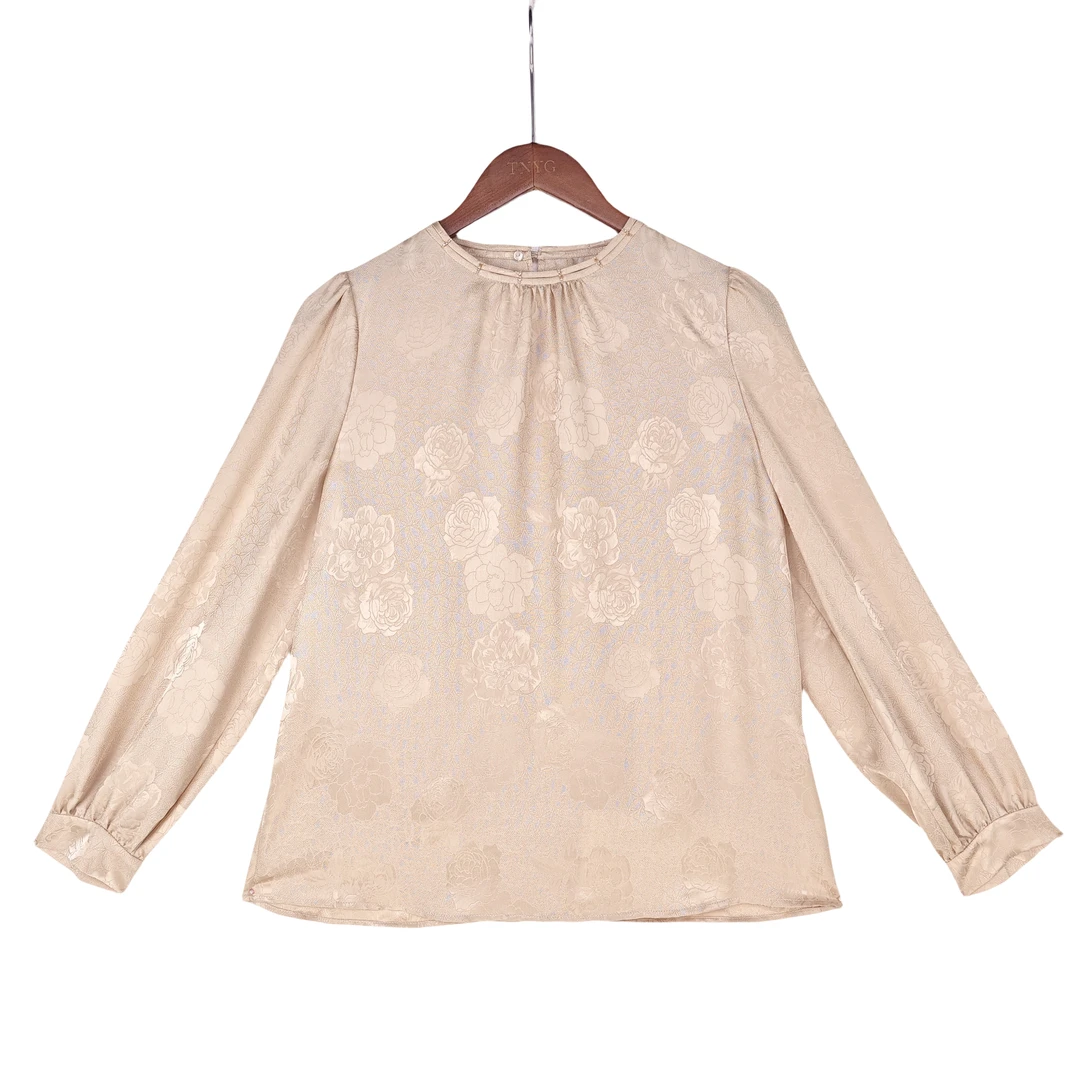 【梦莱】中新中式复古桑蚕丝外套时尚优雅显气质圆领长袖上衣 24070