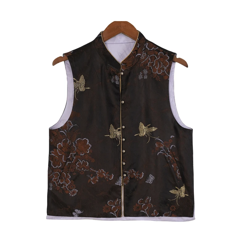 【婉罗】桑蚕丝马夹中国风新中式复古马甲女立领冬51965