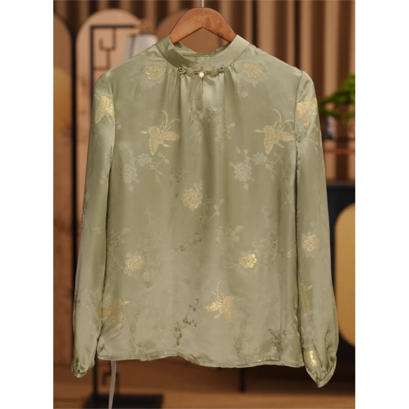 【春意盎然】新中式国风桑蚕丝琉金蝴蝶上衣SZ24042