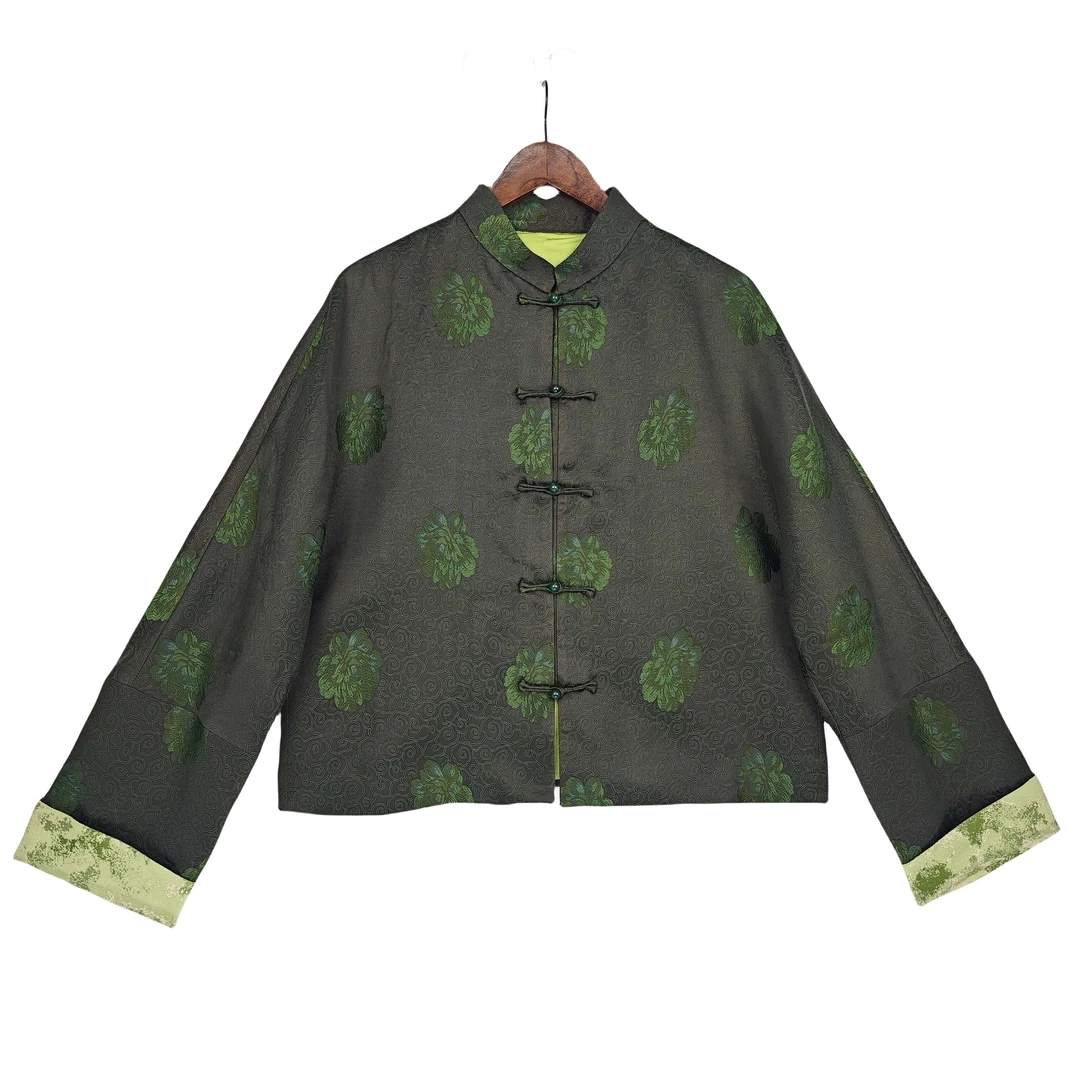 【依霜】桑蚕丝新中式设计师款复古国风时尚上衣立领外套百搭30351