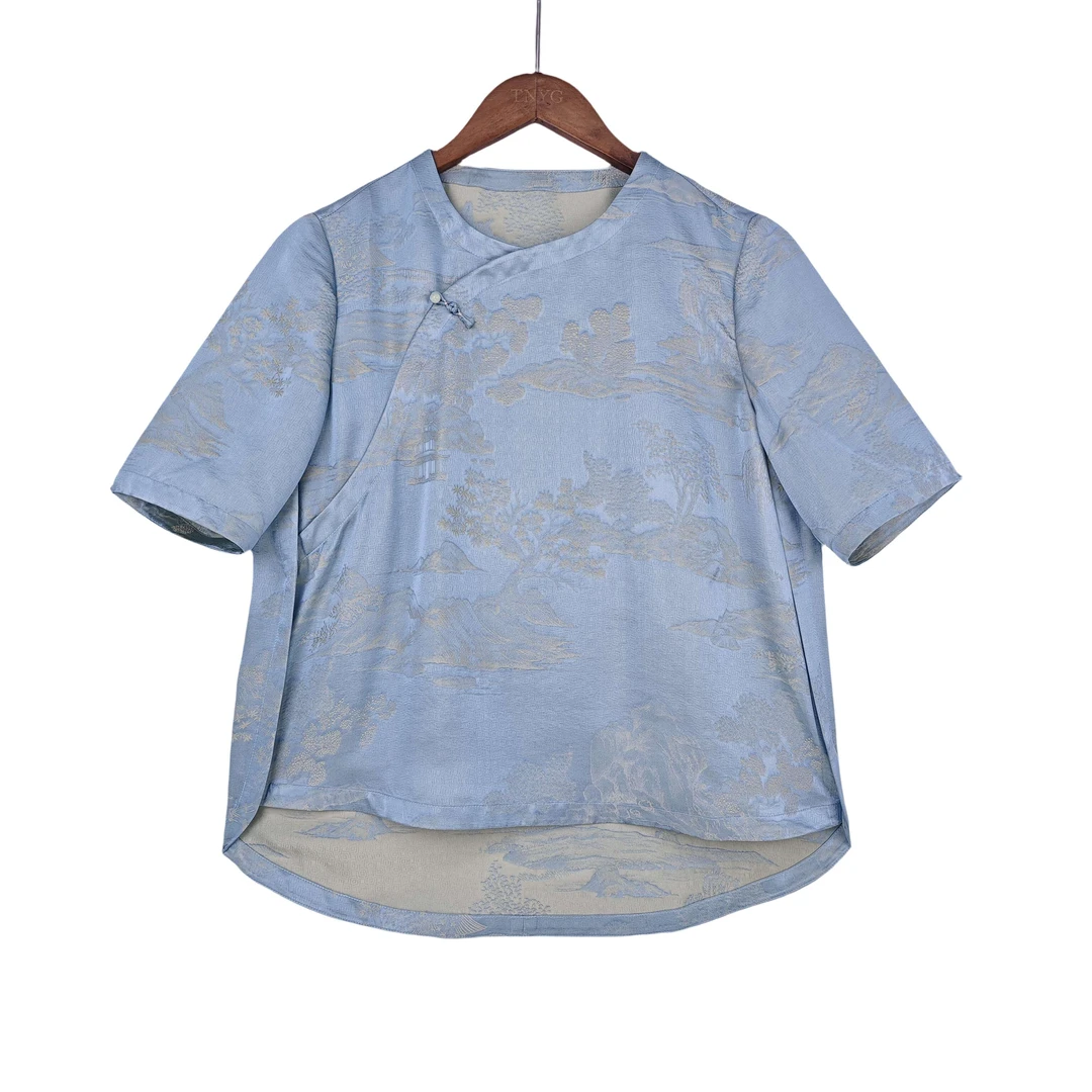 【月叶】中国风桑蚕丝新中式显气质复古外套圆领上衣51370