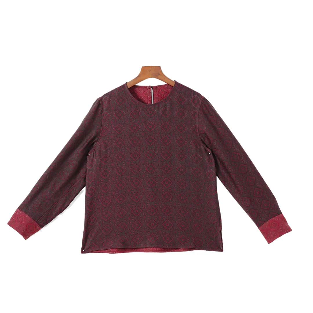 【淇萱】桑蚕丝红云纱国风气质复古对襟立领长袖上衣51992