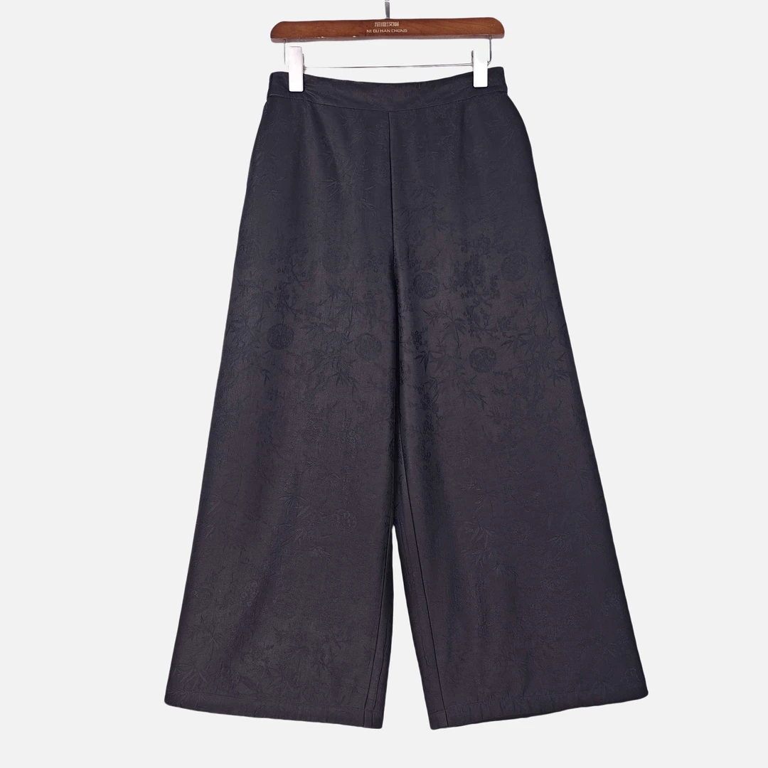 【祈年】桑蚕丝香云纱新中式复古百搭舒适文艺直筒裤子女2426810