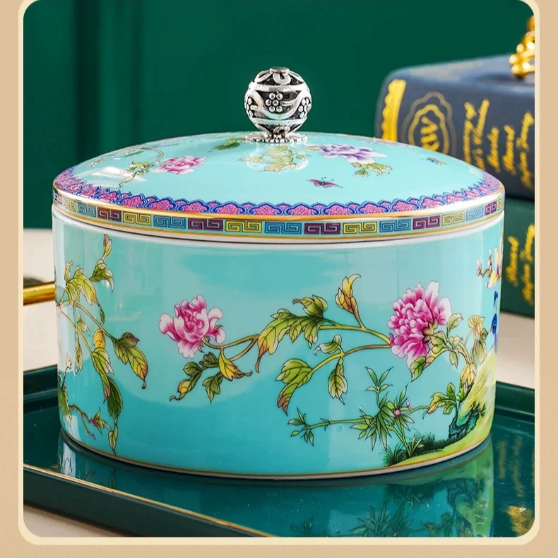 【袁氏瓷业】景德镇陶瓷湖蓝孔雀储物罐高