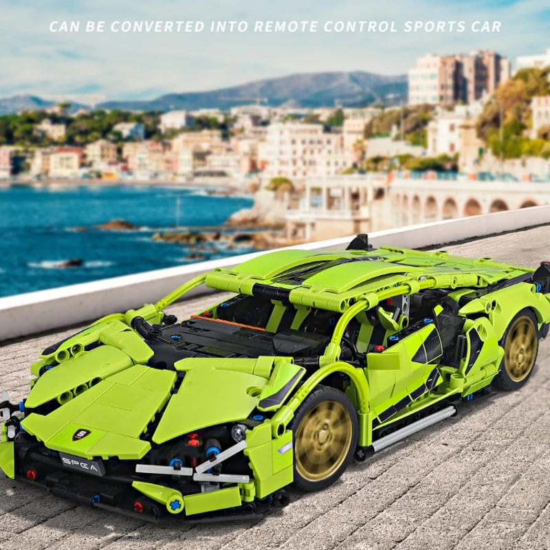 兰博绿牛积木拼装跑车模型生日礼物男生拼装玩具高难度汽车玩具3C