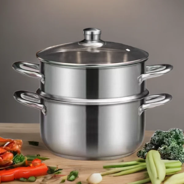 【24CM双层】蒸锅不锈钢炖锅锅具  汤锅家用加深双耳煮锅具炉灶白预