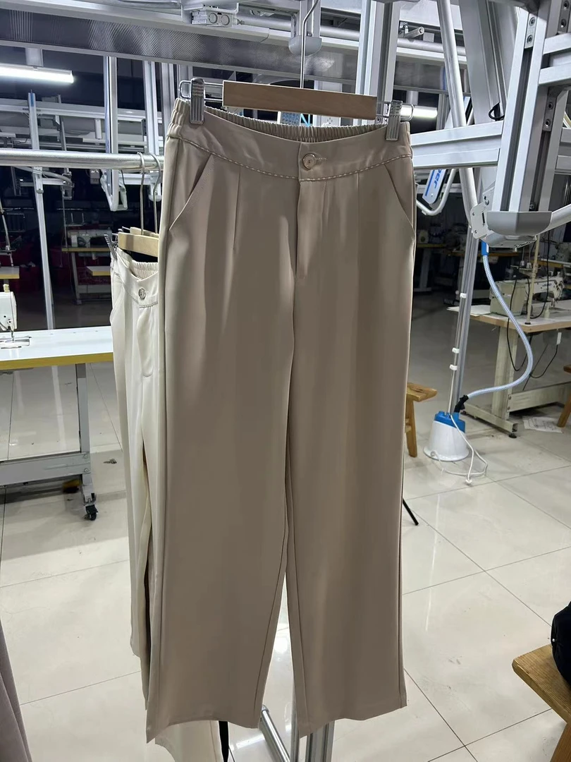 6602夏季新款蚕丝女裤高腰显瘦窄版直筒裤简约时尚