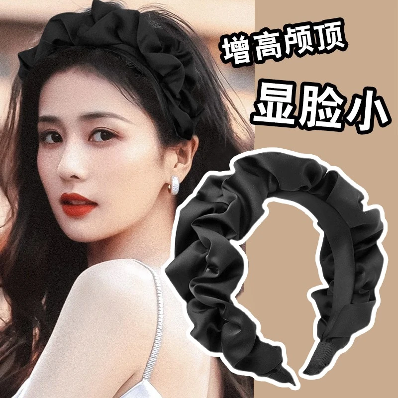 VAMER明星同款增高颅顶黑色褶皱发箍女大肠百搭头箍简约网红纯色