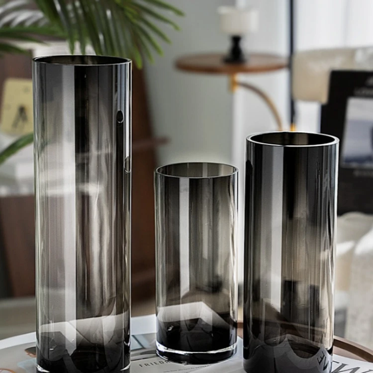 墨染 | 烟灰色原色料高品质水晶玻璃花瓶套装鲜切花北欧轻奢摆件