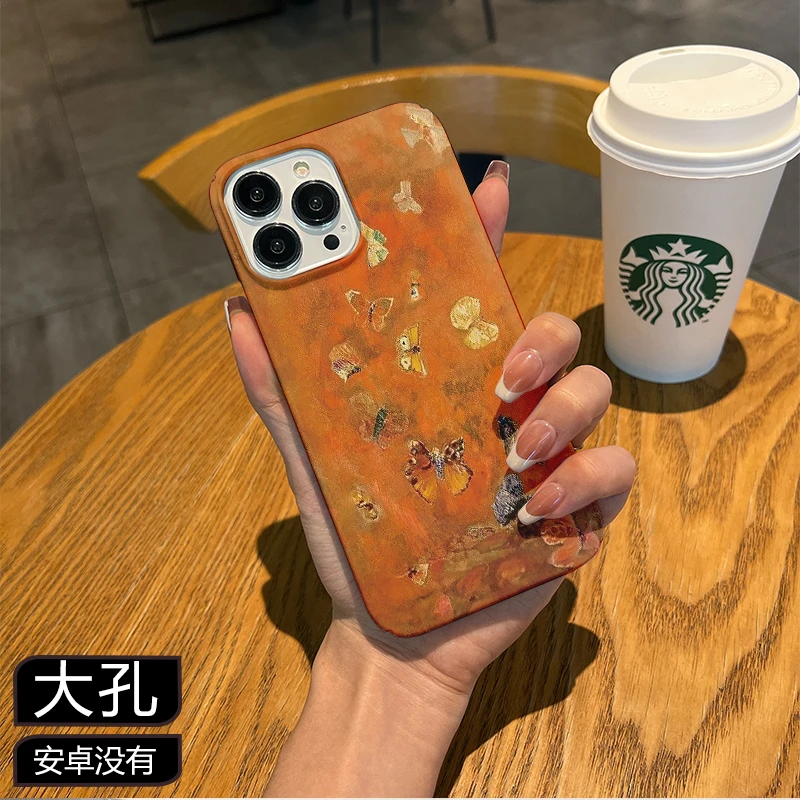 橙色蝴蝶适用于华为vivo小米苹果15oppo荣耀一加手机菲林硬壳简约