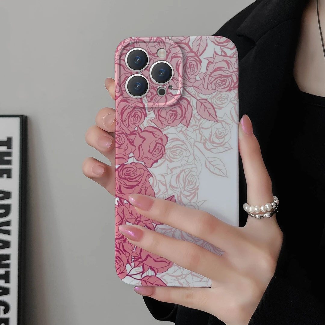 适用苹果华为少女心玫瑰花粉红色iPhone14pro甜美手机菲林保护壳