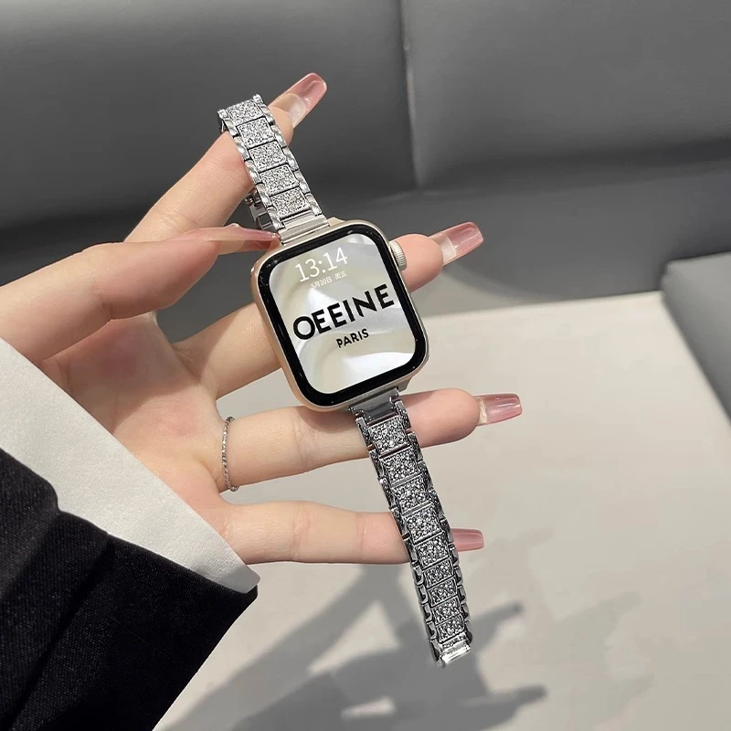 适用苹果手表表带iwatchs9新款满钻金属腕带s8s7s6高级替换腕带潮