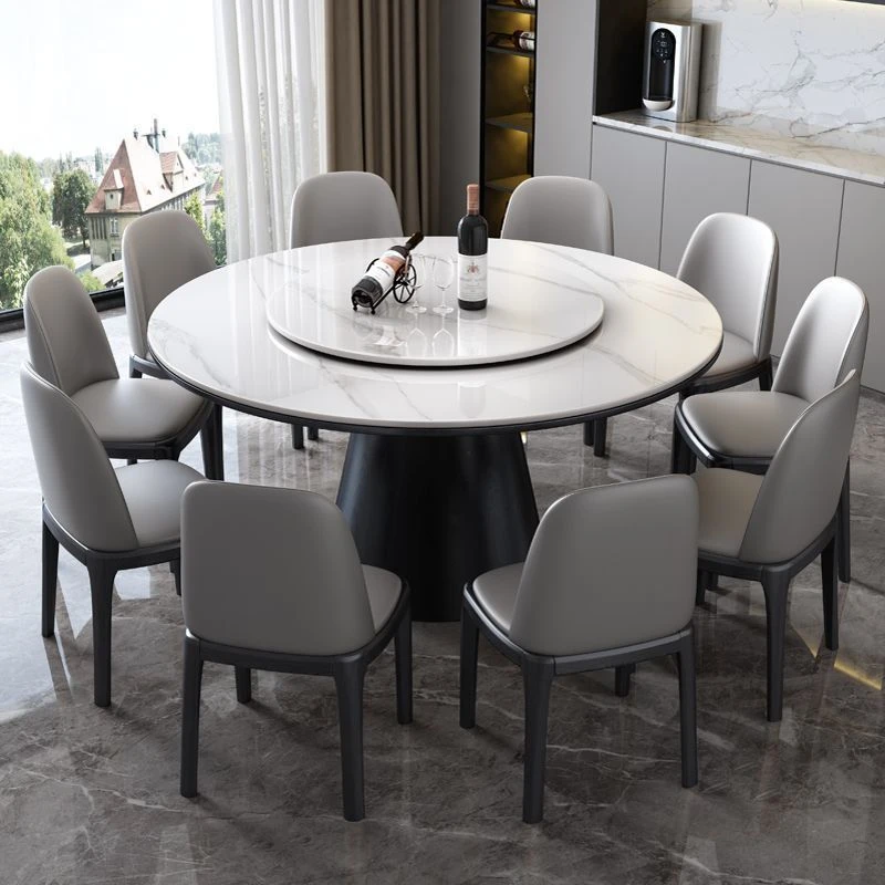 2024款轻奢岩板餐桌椅组合现代简约家用高端全套实木饭圆桌带转盘