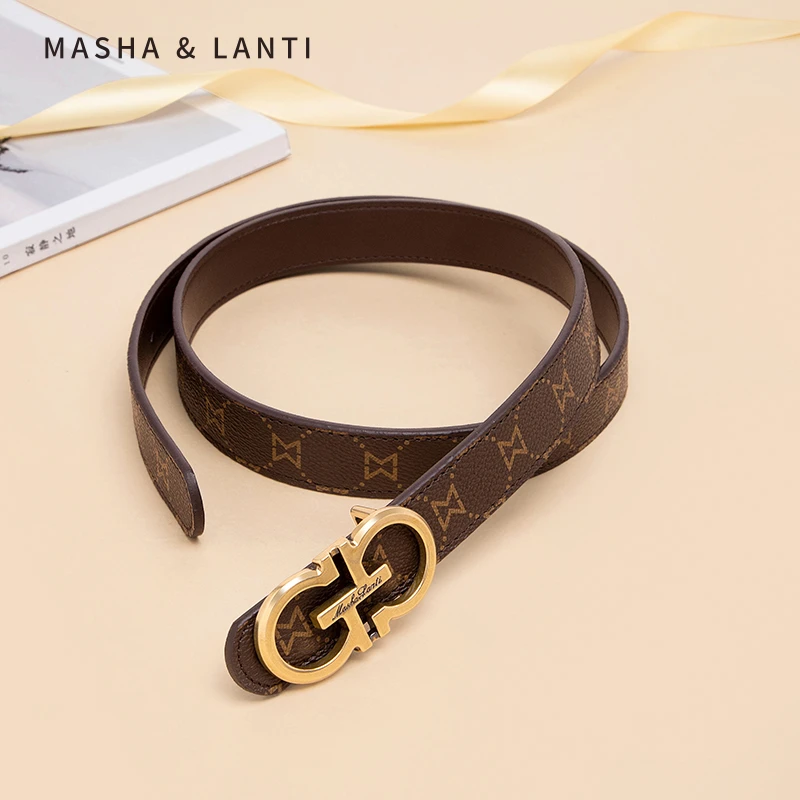 【马莎兰缇官方正品】生日礼物皮带女2025老花装饰腰带时尚百搭休闲