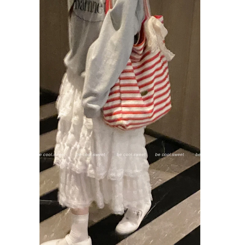 包包夏季女新款帆布包简约大容量托特包红色条纹单肩腋下一秒包