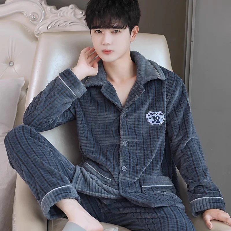 2025新款珊瑚绒睡衣男冬季加厚男士套装加绒法兰绒秋冬家居服男款